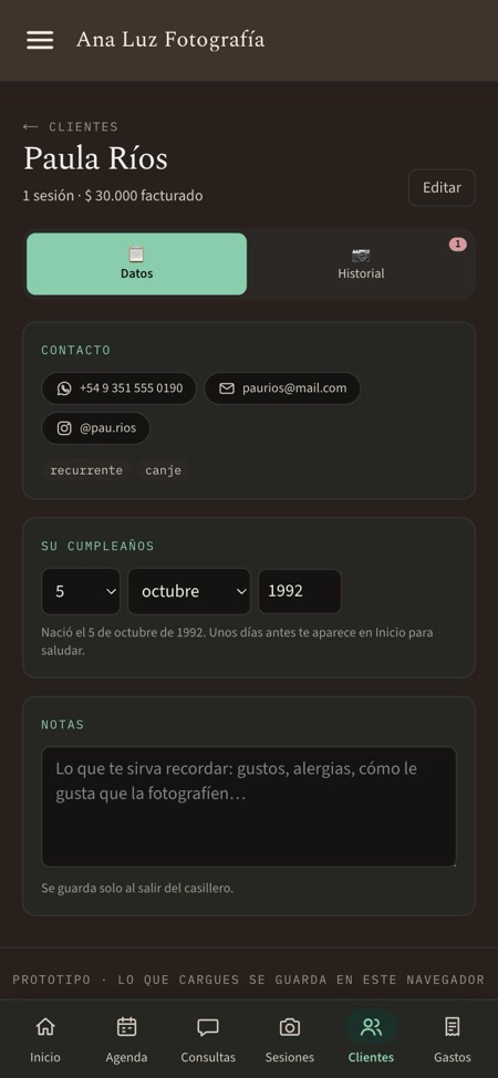 Ficha del cliente: sus datos y su cumpleaños