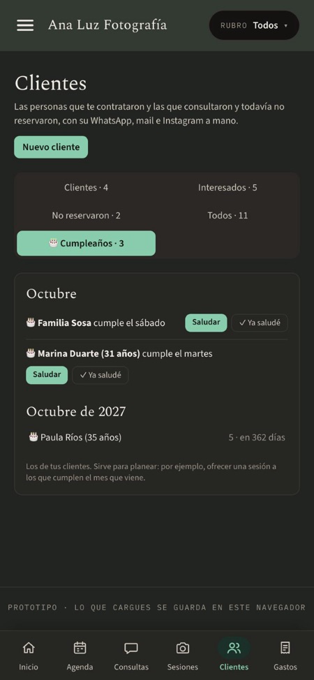 Clientes: pestaña Cumpleaños, mes por mes