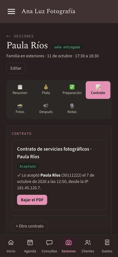 El contrato aceptado en la ficha