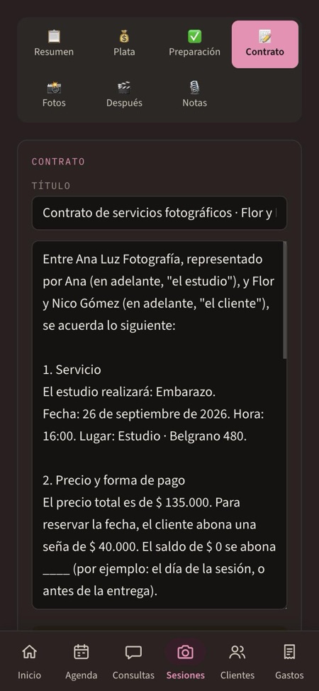 Armar el contrato de una sesión