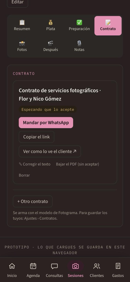 El contrato esperando que el cliente lo acepte