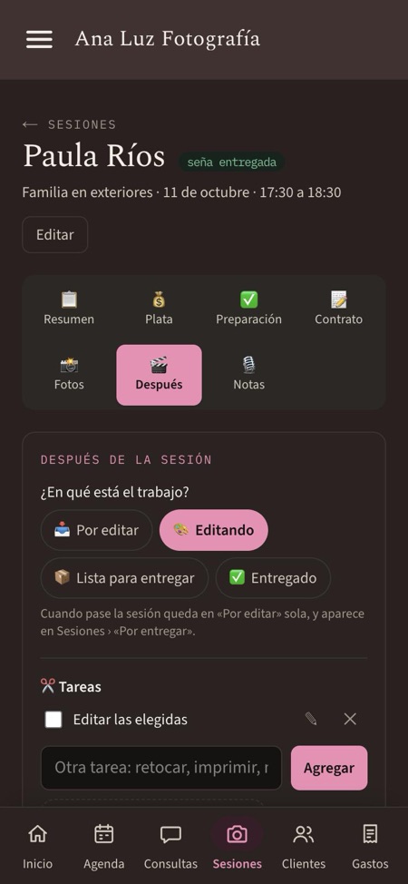 Después de la sesión: etapa y tareas