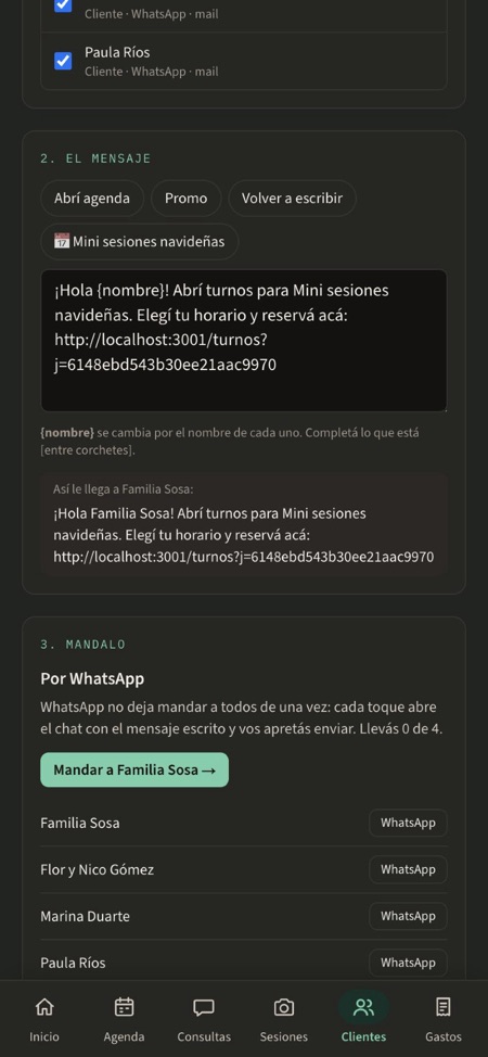 Mensaje a varios: el mensaje y la lista para mandar por WhatsApp