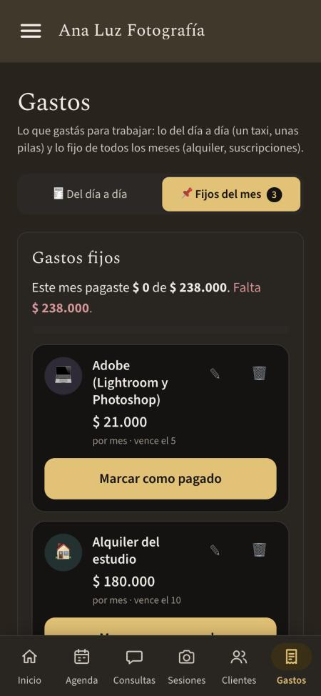 Gastos fijos del mes