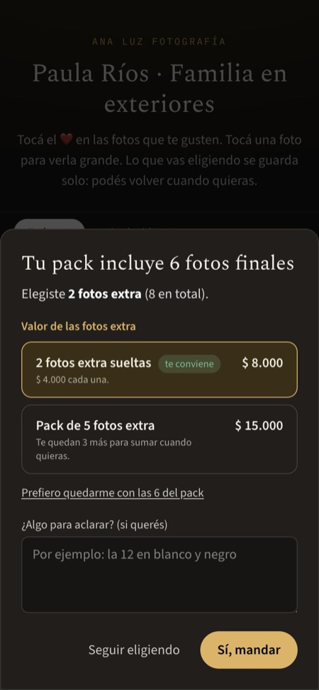 Al terminar: las fotos extra y sus precios