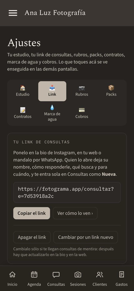Ajustes: tu link de consultas