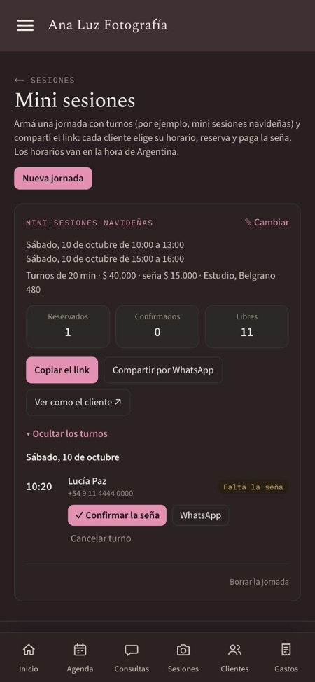 La jornada con su link y los turnos reservados