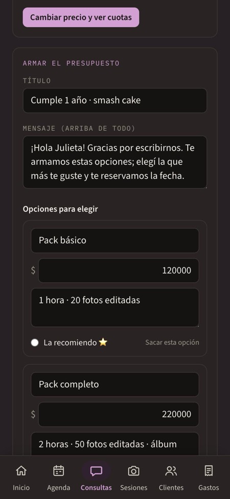 Armar el presupuesto con varias opciones