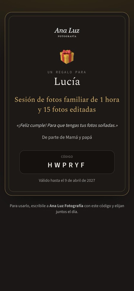 La tarjeta de regalo que recibe la persona