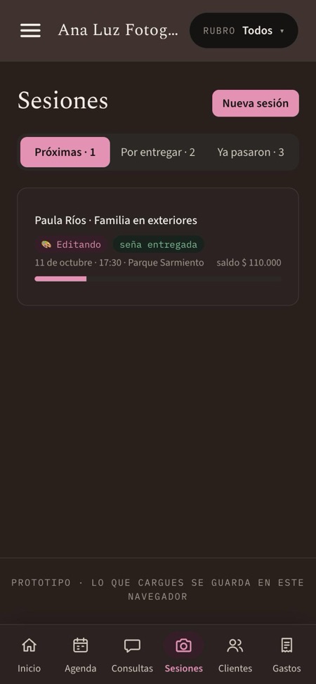 Lista de sesiones