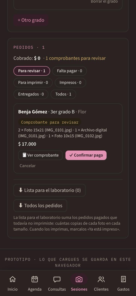 Los pedidos: revisar comprobantes y confirmar pagos